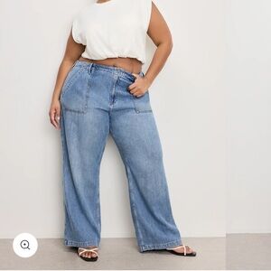 Good American LITE LINEN DENIM PANTS